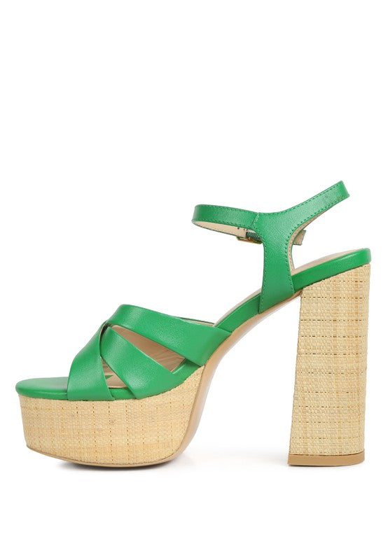 De-Vil Crisscross Straps Slim Block Heel  Sandal