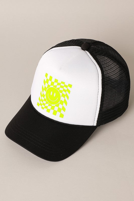 Happy Face Printed Trucker Hat