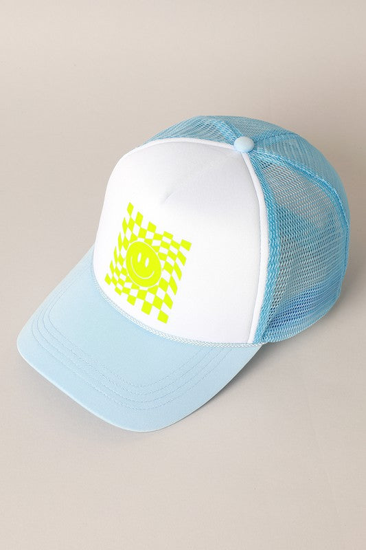 Happy Face Printed Trucker Hat