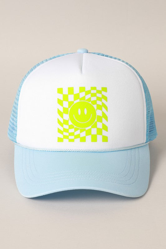 Happy Face Printed Trucker Hat