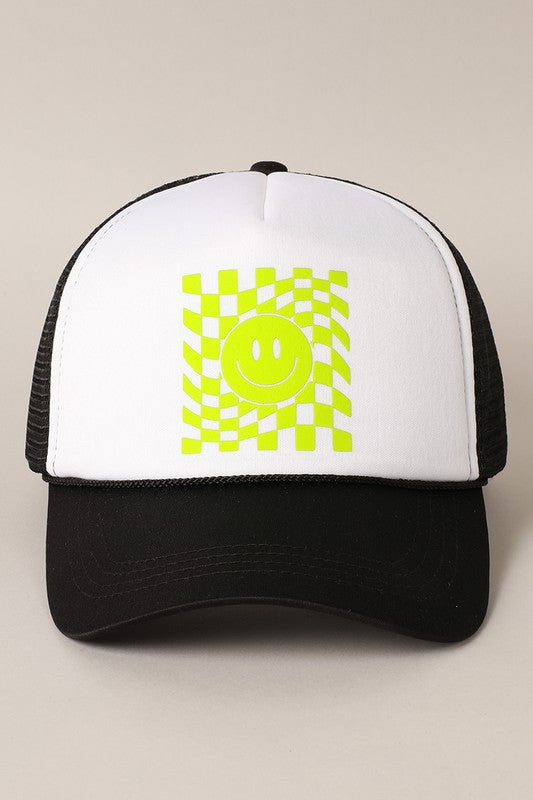 Happy Face Printed Trucker Hat