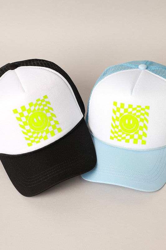 Happy Face Printed Trucker Hat