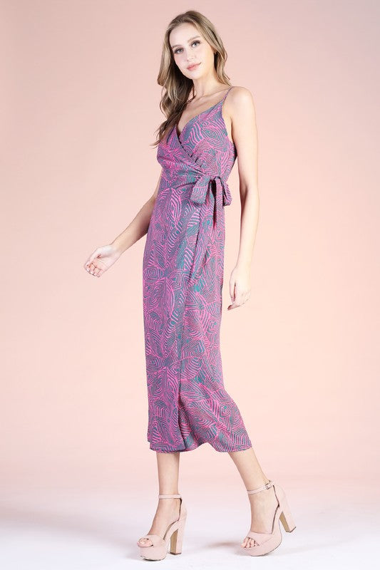 Mayan Leaf Cami Wrap Ankle Midi Dress