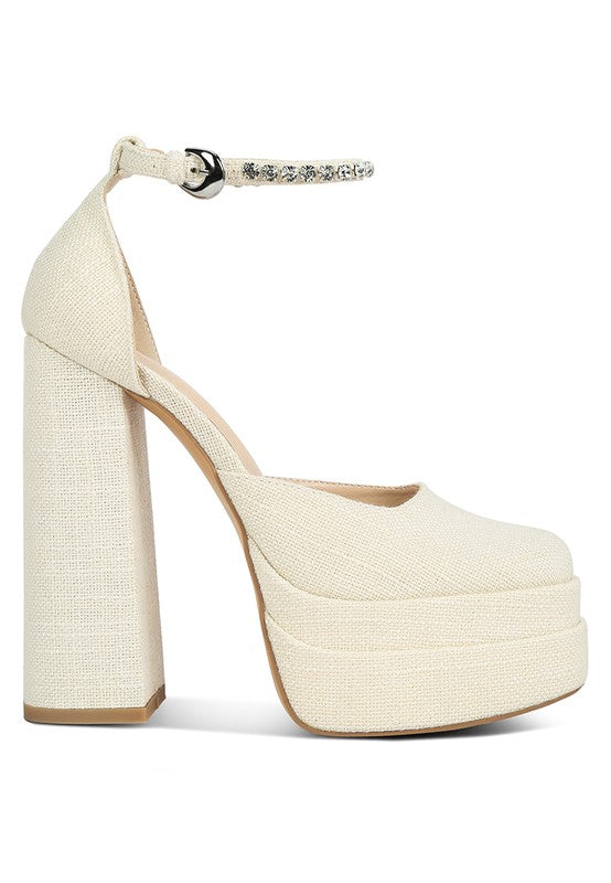 Cosette Embellished Ankle Strap High Block Heel