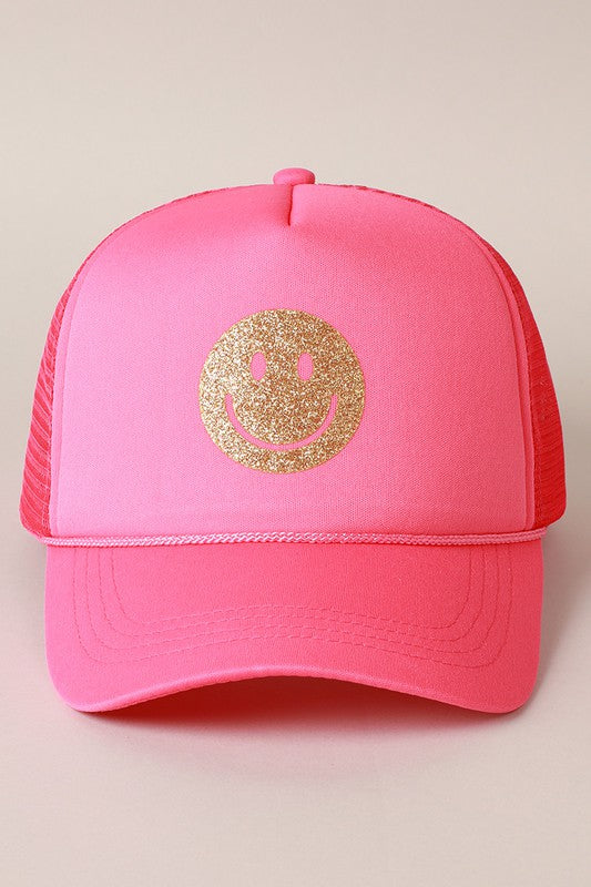 Gold Happy Face Foam Trucker Hat