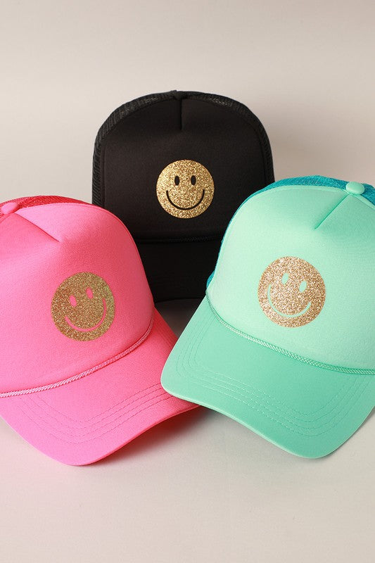 Gold Happy Face Foam Trucker Hat