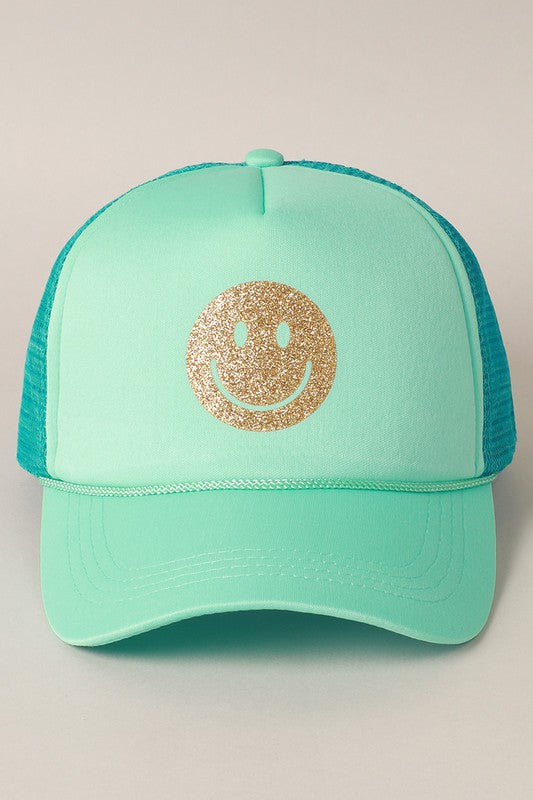 Gold Happy Face Foam Trucker Hat