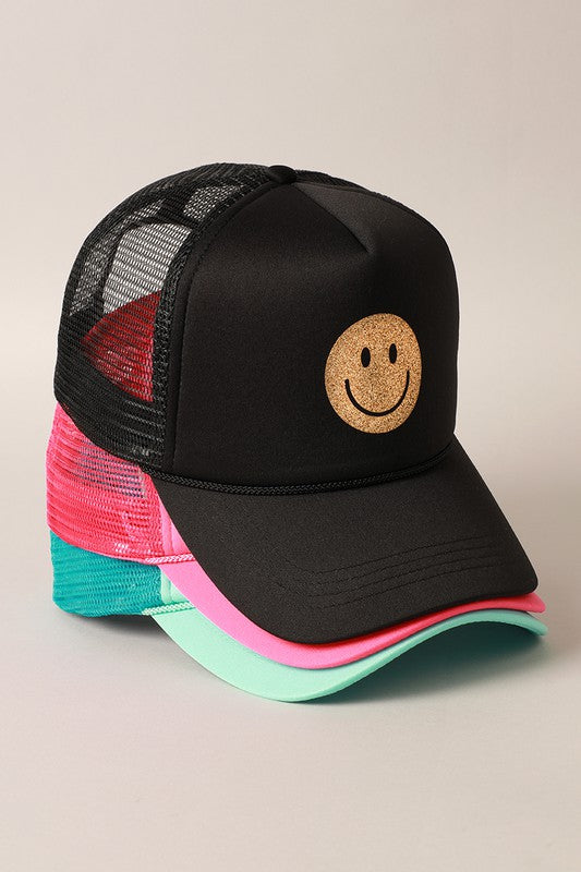 Gold Happy Face Foam Trucker Hat