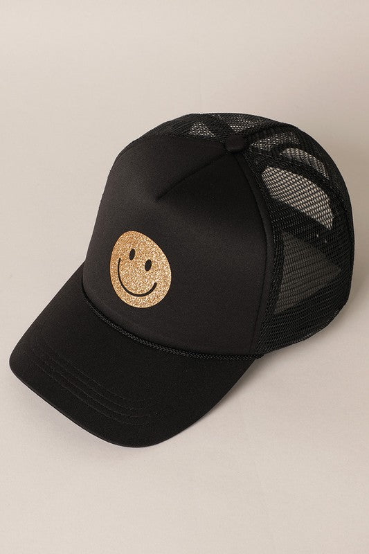 Gold Happy Face Foam Trucker Hat