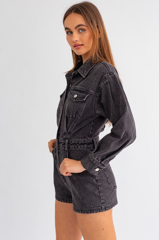 LONG SLEEVE DENIM ROMPER