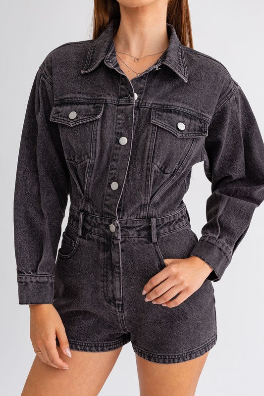 LONG SLEEVE DENIM ROMPER