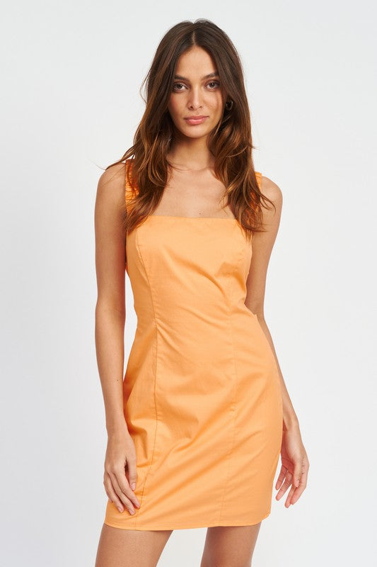 Square Neck Mini Dress With Elastic BacK Detail