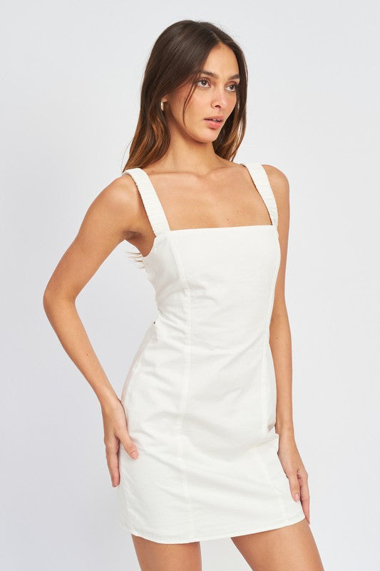 Square Neck Mini Dress With Elastic BacK Detail