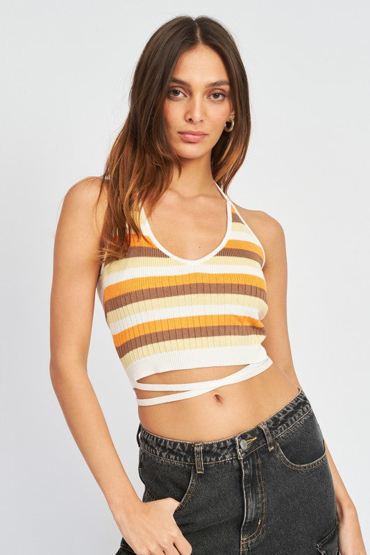 Stripped Halter Neck Knit Top