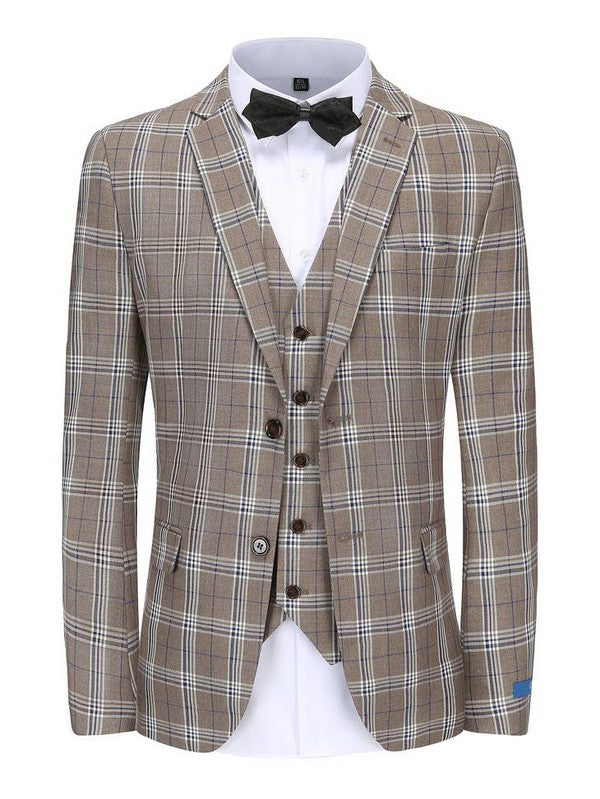 Men's Slim-Fit 3PC Check Plaid Suit - Tall