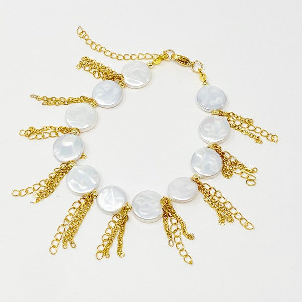 Chain Fringe Shell Pearl Bracelet