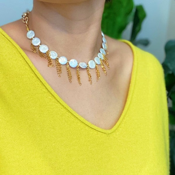 Chain Fringe Shell Pearl Necklace