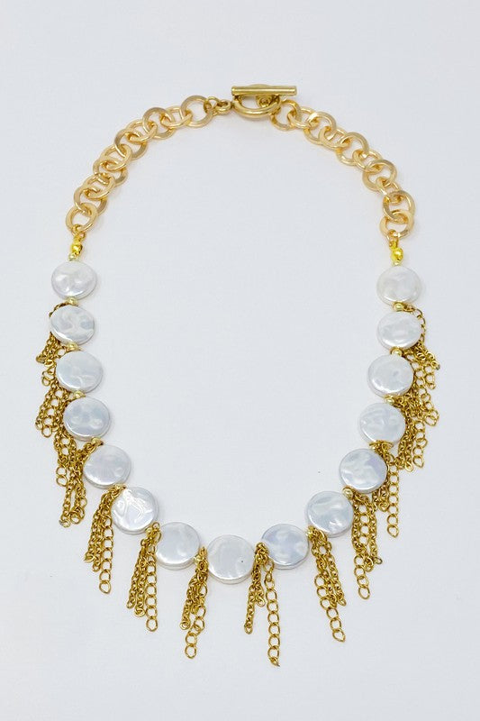 Chain Fringe Shell Pearl Necklace