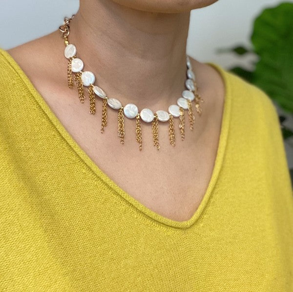 Chain Fringe Shell Pearl Necklace