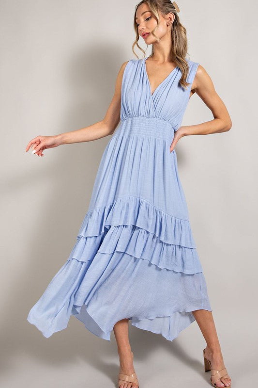 V NECK RUFFLE MAXI DRESS