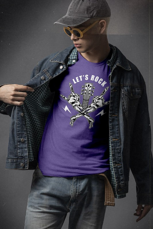 Crossed Skull Hands Rock, Let's Rock Graphic Tee