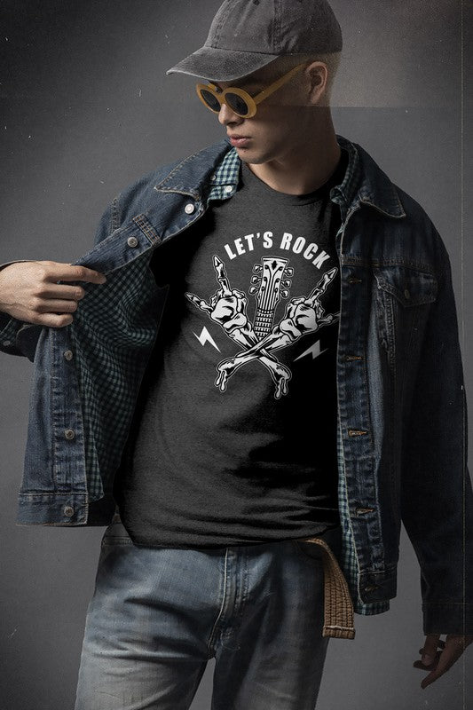 Crossed Skull Hands Rock, Let's Rock Graphic Tee