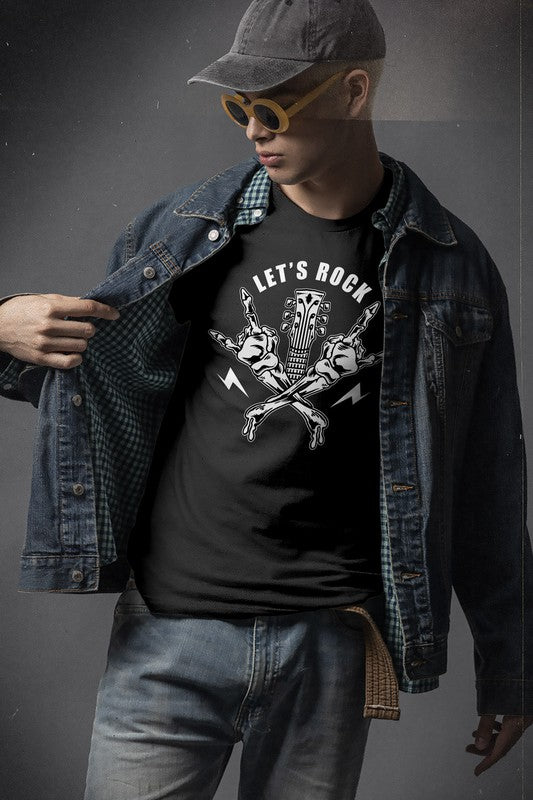 Crossed Skull Hands Rock, Let's Rock Graphic Tee