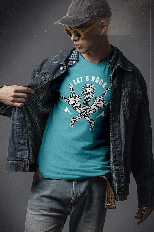 Crossed Skull Hands Rock, Let's Rock Graphic Tee