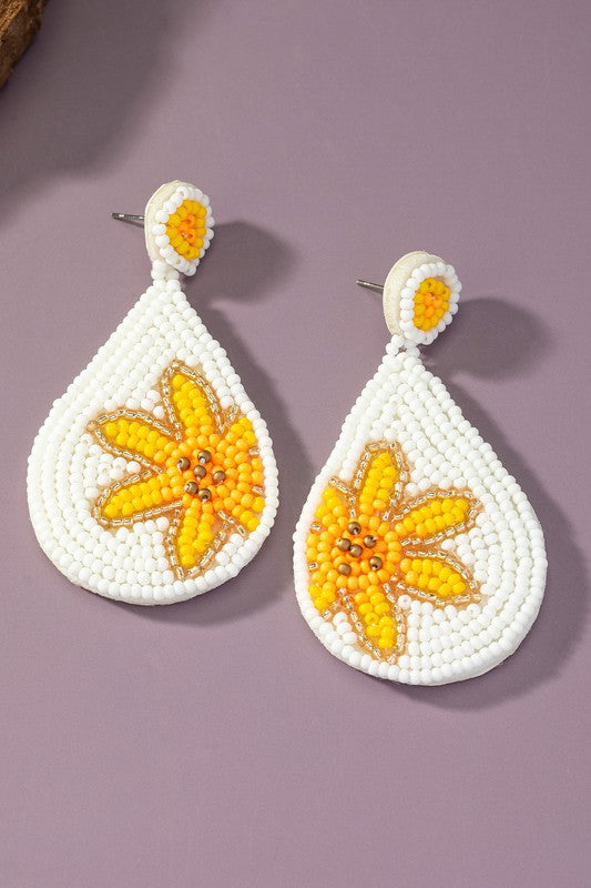 Hand done Teardrop flower seed bead earrings