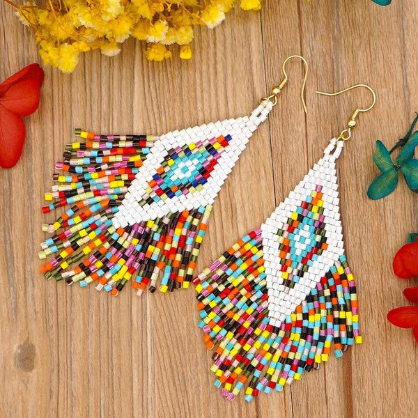 Boho seed bead tassel earrings