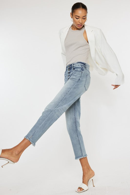 High Rise Straight Fit Jeans Pants-KC20011L