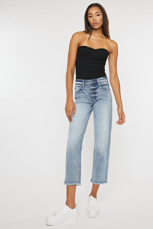 High Rise Straight Fit Jeans Pants-KC20011L