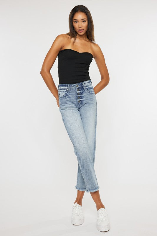 High Rise Straight Fit Jeans Pants-KC20011L