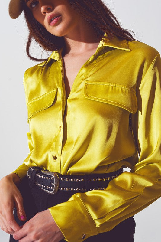 satin blouse in lime green