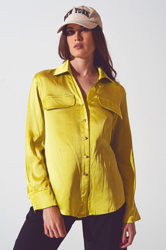 satin blouse in lime green