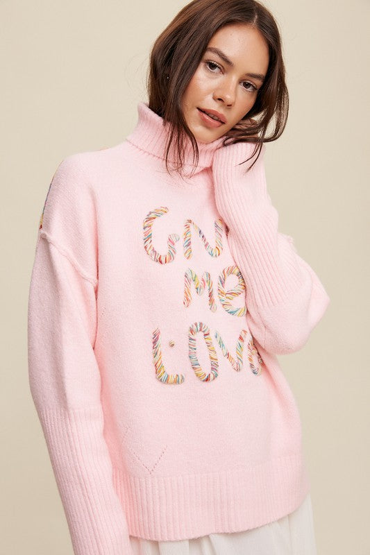 Give Me Love Stitched Mock Neck Sweater