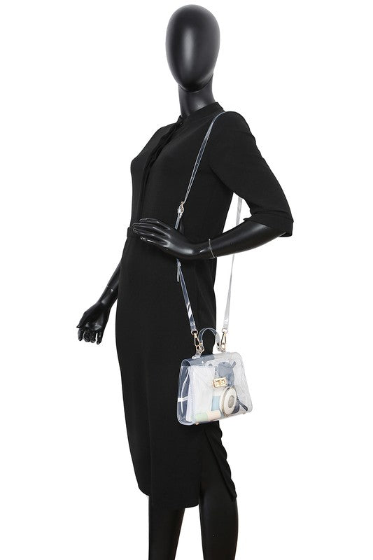 See Thru Clear Twist Lock Satchel Crossbody Bag