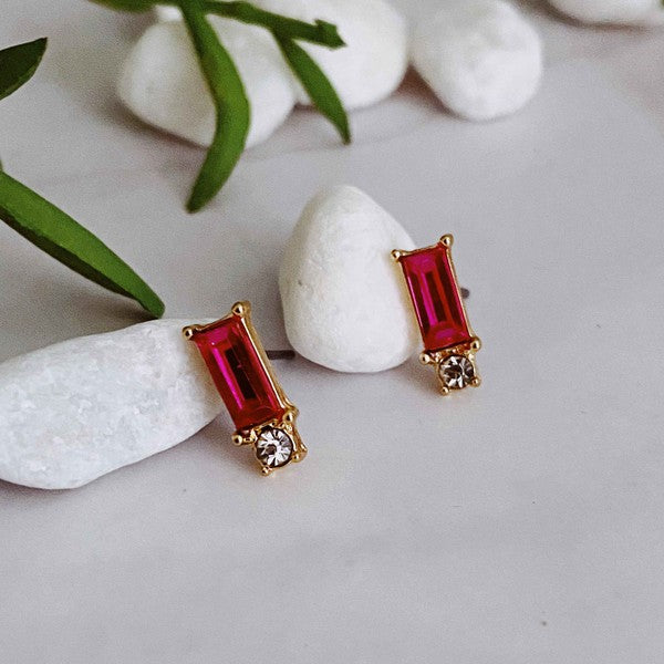 Baguette Cut Stone Stud Earrings