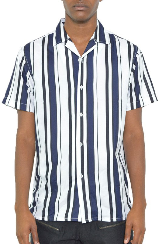 Men's Short Sleeve Striped Button Down Shirt Print