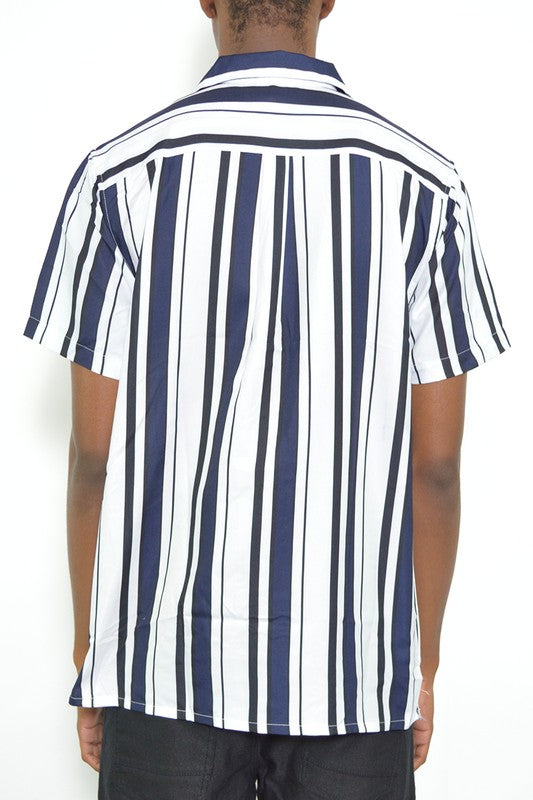 Men's Short Sleeve Striped Button Down Shirt Print