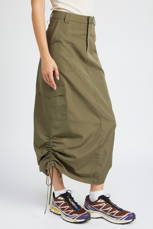 Ruched Midi Cargo Skirt