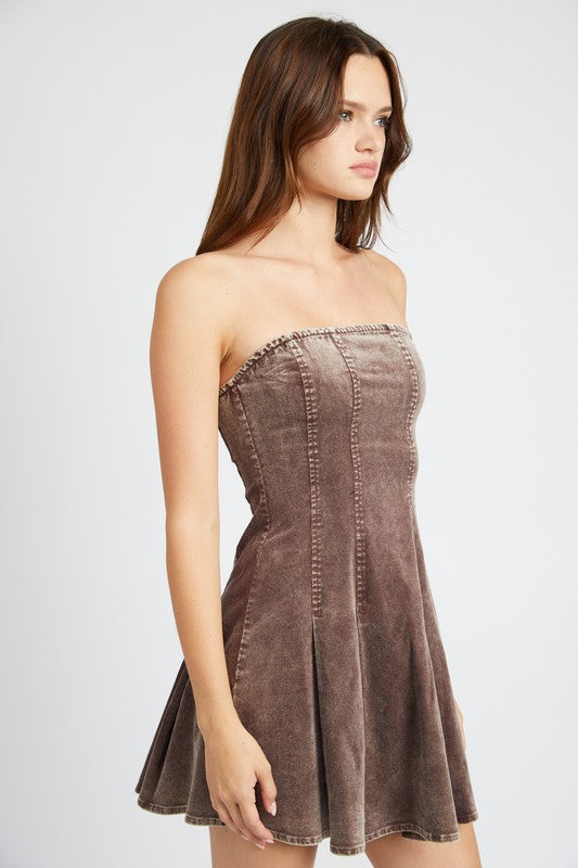 Women's Pleated Strapless Mini Dress