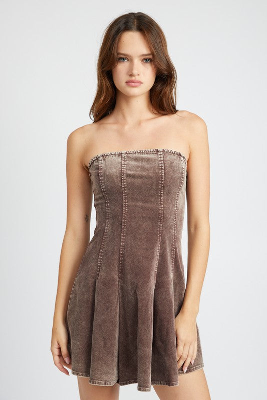 Women's Pleated Strapless Mini Dress