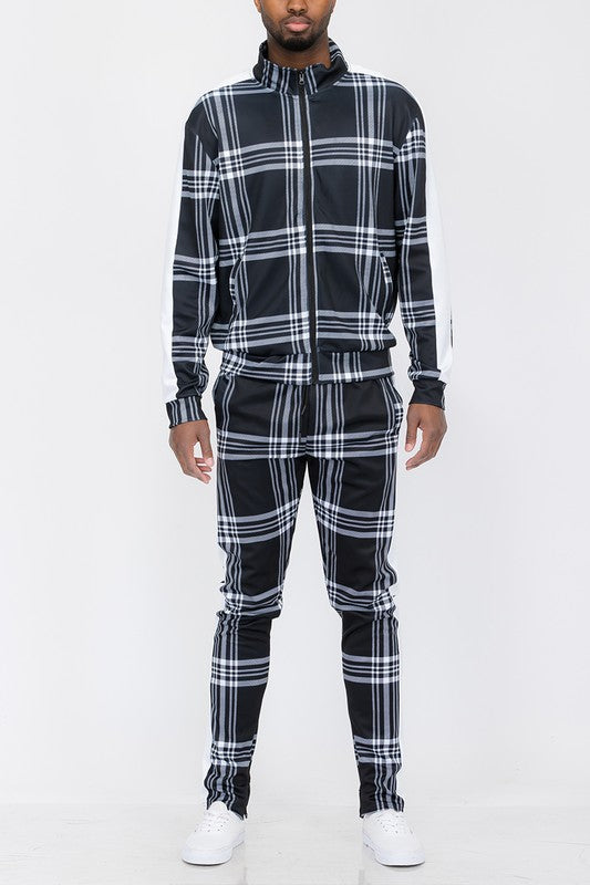 Plaid Checkered Full Zip Track Pants