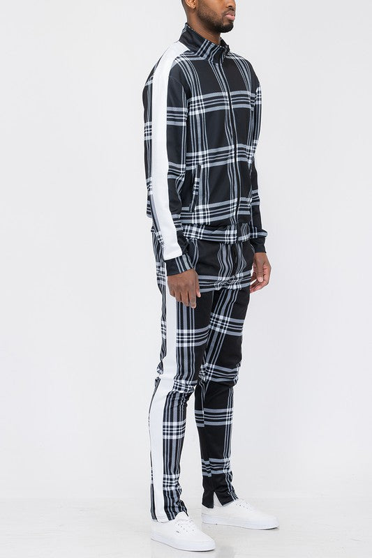 Plaid Checkered Full Zip Track Pants