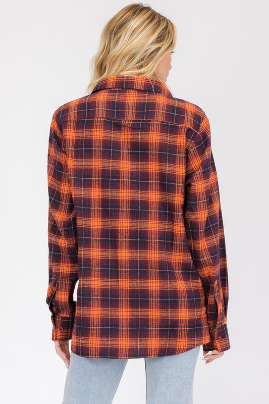 Women Oversized Checker Plaid Flannel Long Sleeve