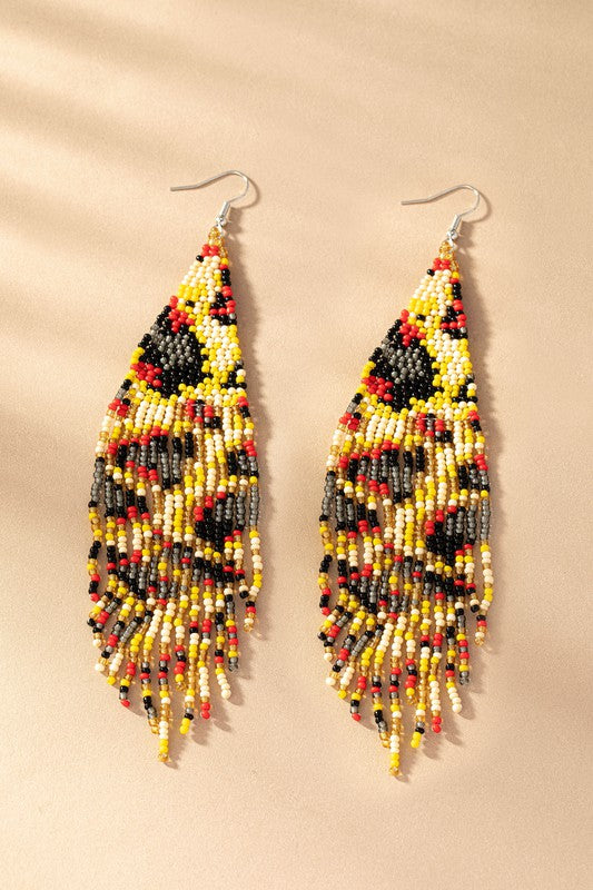 Golden leopard print seed bead earrings