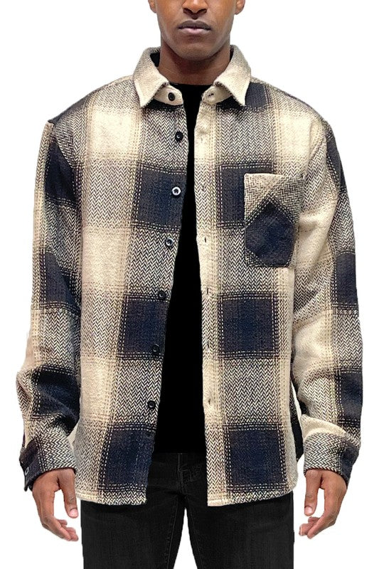 Men's Flannel Shirt Jacket Checkered Plaid Shacket