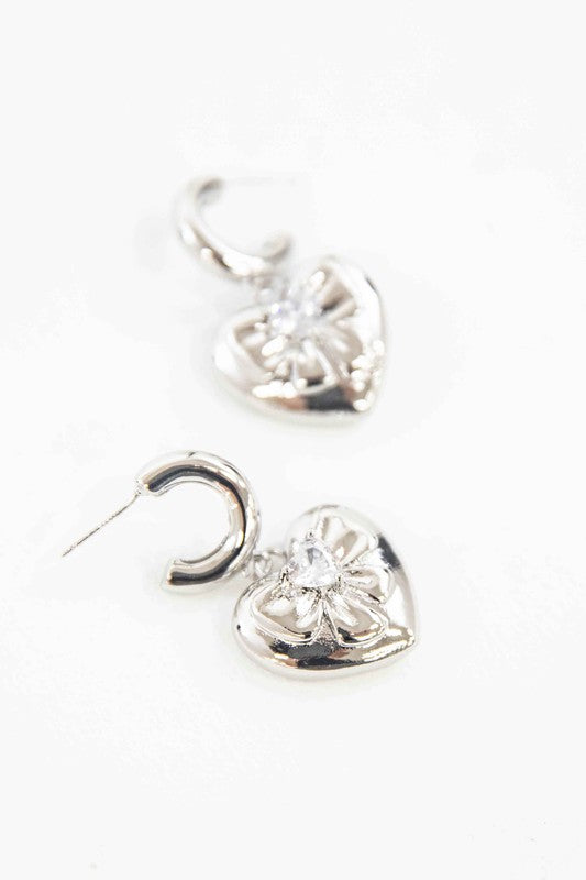 Puffed Heart Hoop Earrings