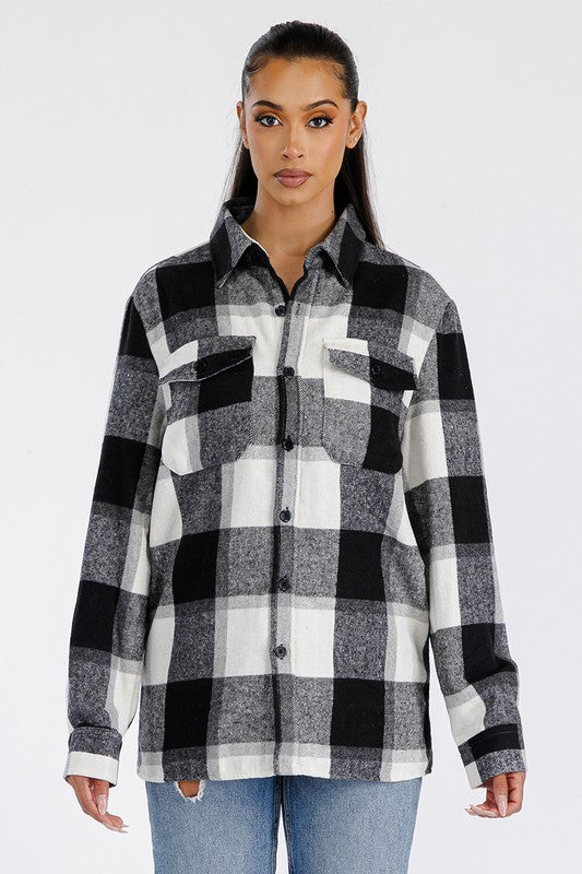 Women's Boyfriend Oversized Soft Flannel Shacket Shirt